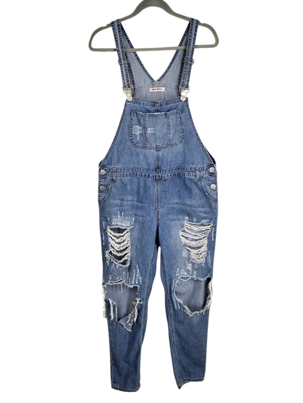 Hot Kiss Ava Distressed Ripped Denim Overall Romper Medium Wash 90's Y2K Size 10